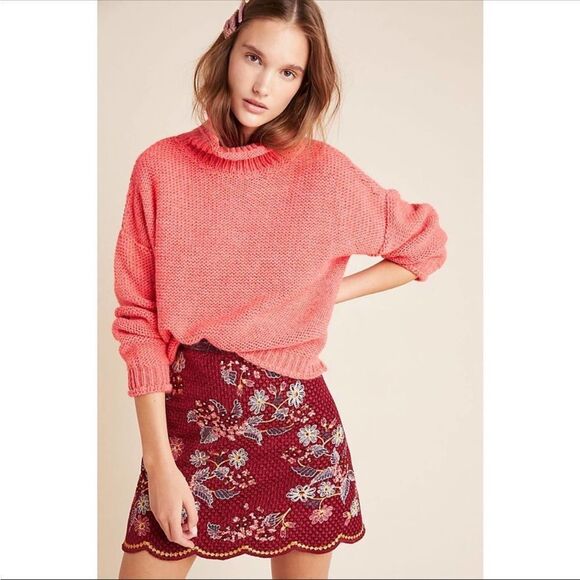Anthropologie Sweaters - ANTHROPOLOGIE Lottie sweater coral mock neck chunky knit cropped sweater
